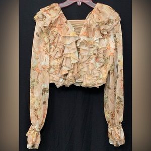 Fendas Cropped Blouse Long Sleeve Ruffles Side Zipper Size Small